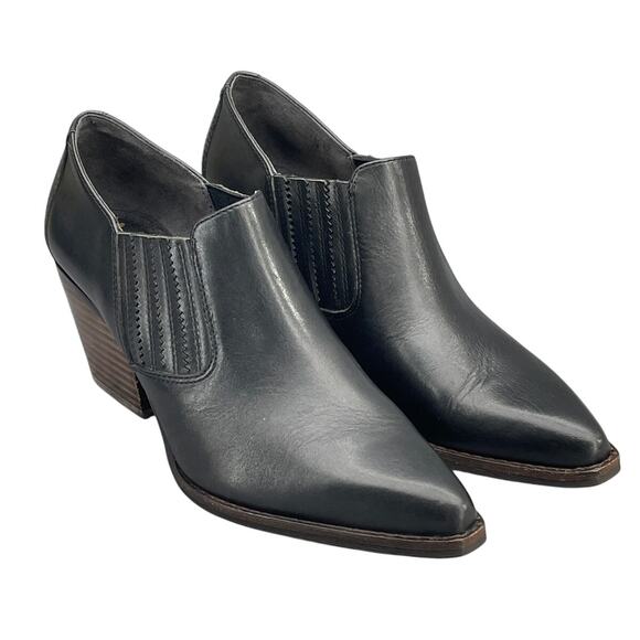 Sam Edelman Black Leather Western Block Heel Slip On Ankle Bootie Women 7M - Picture 1 of 11